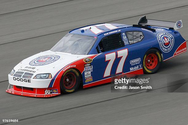 Sam Hornish Jr., driver of the Auto Club Dodge, drives during practice for the NASCAR Sprint Cup Series Auto Club 500 at Auto Club Speedway on...