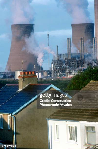 Cooling Tower at Chemical Plant and Housing, Baglan, Neath, South Wales.