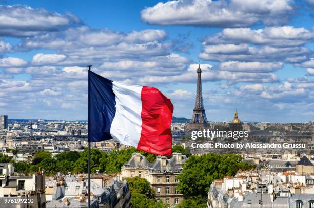 paris - view from the pantheon dome - french flag stock pictures, royalty-free photos & images