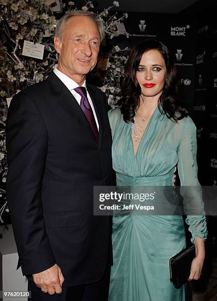 President and CEO of Montblanc International Lutz Bethge and actress Eva Green attend the Montblanc Charity Cocktail hosted by The Weinstein Company...