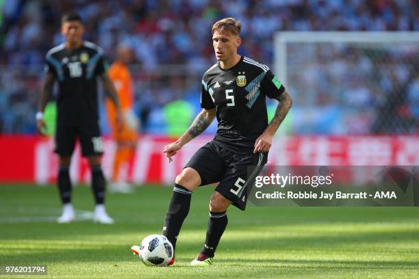 Lucas Biglia of Argentina in action during the 2018 FIFA World Cup Russia group D match between Argentina and Iceland at Spartak Stadium on June 16,...