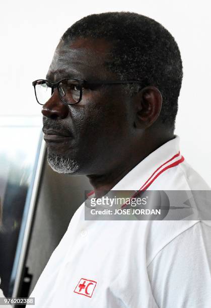 Secretary General of the International Federation of Red Cross and Red Crescent Societies Elhadj As Sy attends a Red Cross press conference on the...