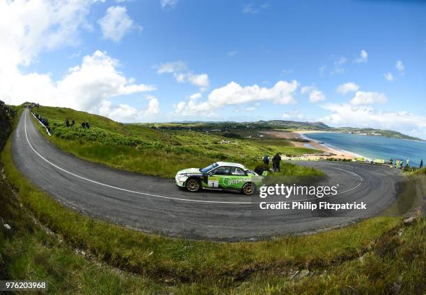 Letterkenny , Ireland - 16 June 2018; Manus Kelly and Donall Barrett in a Subaru Impreza WRC S12B during stage 10 Knockalla of the Joule Donegal...