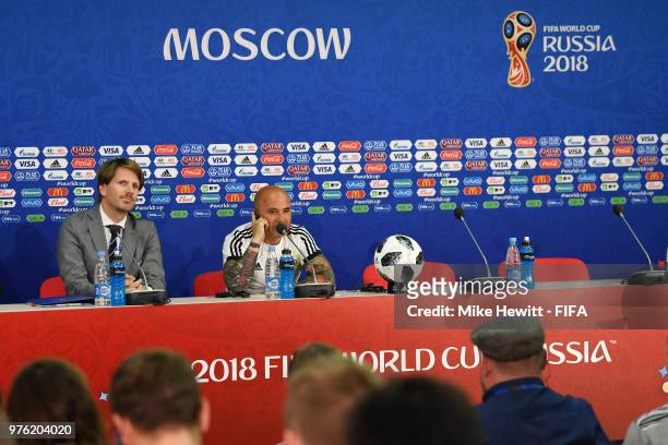 Jorge Sampaoli, Head coach of of Argentina attends the post match press conference following the 2018 FIFA World Cup Russia group D match between...