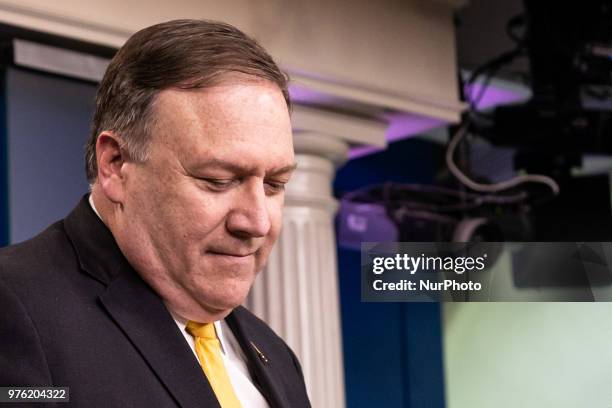 Secretary of State Mike Pompeo during a press briefing in the James S. Brady Press Briefing Room of the White House, in Washington, D.C., on...