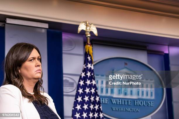 White House Press Secretary Sarah Huckabee Sanders during a press briefing in the James S. Brady Press Briefing Room of the White House, in...