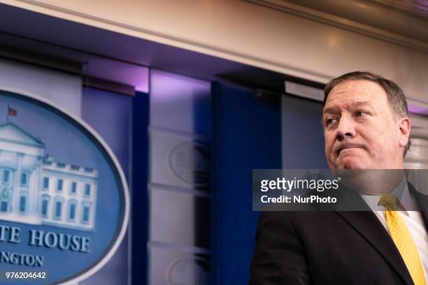 Secretary of State Mike Pompeo during a press briefing in the James S. Brady Press Briefing Room of the White House, in Washington, D.C., on...