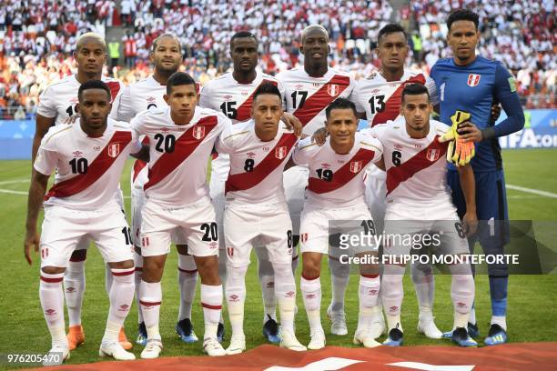 Peru's forward Jefferson Farfan, Peru's midfielder Edison Flores, Peru's midfielder Christian Cueva, Peru's midfielder Yoshimar Yotun, Peru's...