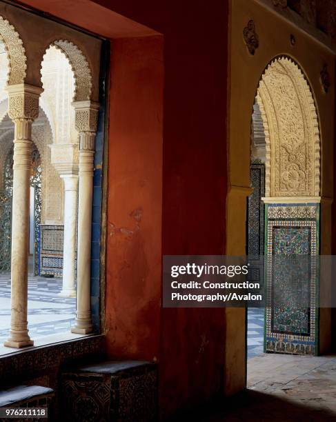 Traditional room with doorway and window, casa de pilatos, seville, Spain.