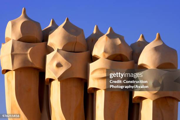 View of a detail of the exterior of Casa Mila, La Pedrera, Antonio Gaudi, Barcelona, Spain.