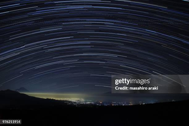 mt.fuji on the end of summer　(world heritage site) - long exposure stars stock pictures, royalty-free photos & images