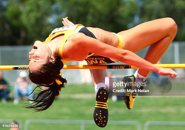 Tessa Maroni of Western Australia competes in the girls under 18 High Jump during day one of the 2010 Australian Junior Championships at Sydney...