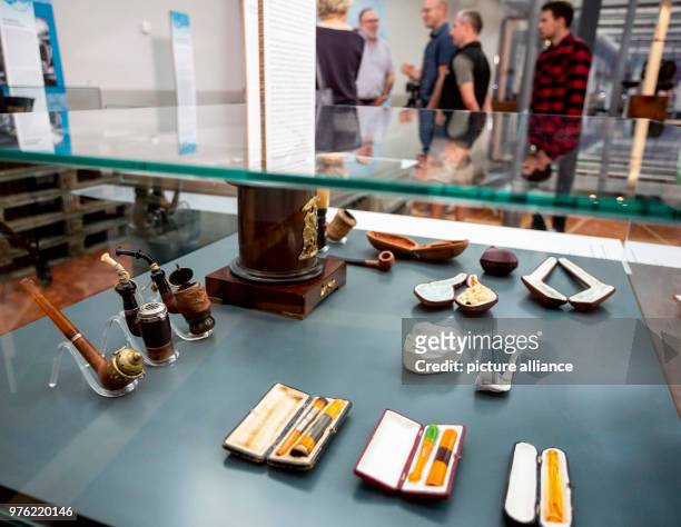 June 2018, Germany, Poessneck: A variety of pipes at the exhibition 'Erlebnis Industriekultur - Innovatives Thu·ringen seit 1800' in Poessneck. The...