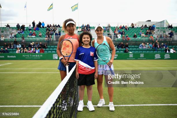 Ashleigh Barty of Australia and Naomi Osaka of Japan pose for a photo before the Womens Singles Semi Final during Day Eight of the Nature Valley Open...