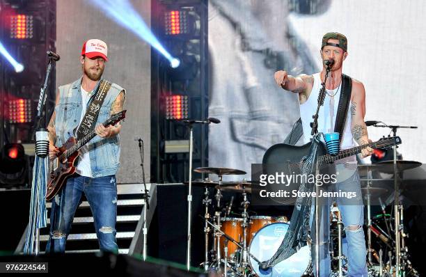 Singers Brian Kelley and Tyler Hubbard of Florida Georgia Line perform on Day 1 of Country Summer Music Festival at Sonoma County Fairgrounds on June...