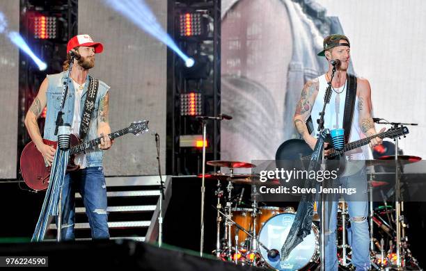 Singers Brian Kelley and Tyler Hubbard of Florida Georgia Line perform on Day 1 of Country Summer Music Festival at Sonoma County Fairgrounds on June...