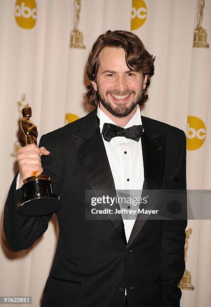 Writer Mark Boal poses in the press room at the 82nd Annual Academy Awards at the Kodak Theatre on March 7, 2010 in Hollywood, California.