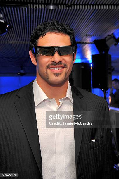 Mark Sanchez of the NY Jets attends the Samsung 3D LED TV launch party with THE BLACK EYED PEAS at Time Warner Center on March 10, 2010 in New York...