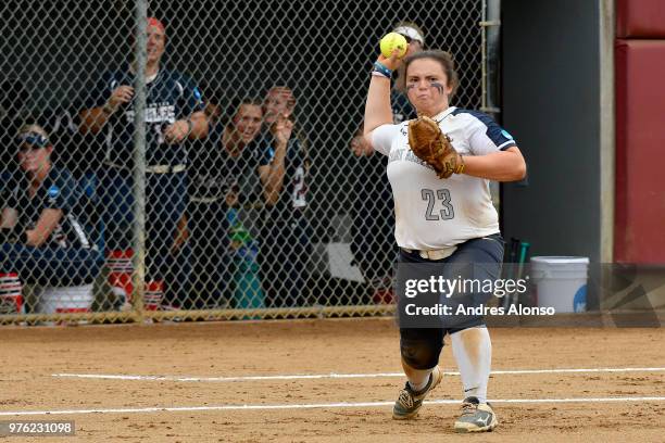 Lauren Washburn of St. Anselm College throws the ball during the Division II Women's Softball Championship held at the James I. Moyer Sports Complex...