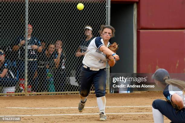 Lauren Washburn of St. Anselm College throws the ball during the Division II Women's Softball Championship held at the James I. Moyer Sports Complex...