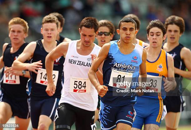 Ozner Abdullah of NSW leads the pack in the under 18 Boys 800 metres heats during day one of the 2010 Australian Junior Championships at Sydney...