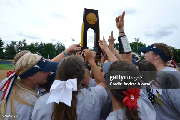 The University of Southern Indiana celebrates winning the Division II Women's Softball Championship held at the James I. Moyer Sports Complex on May...