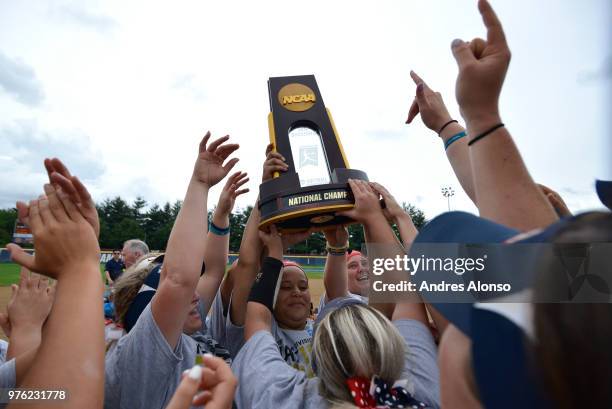 The University of Southern Indiana celebrates winning the Division II Women's Softball Championship held at the James I. Moyer Sports Complex on May...