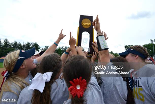 The University of Southern Indiana celebrates winning the Division II Women's Softball Championship held at the James I. Moyer Sports Complex on May...