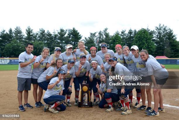 The University of Southern Indiana celebrates winning the Division II Women's Softball Championship held at the James I. Moyer Sports Complex on May...