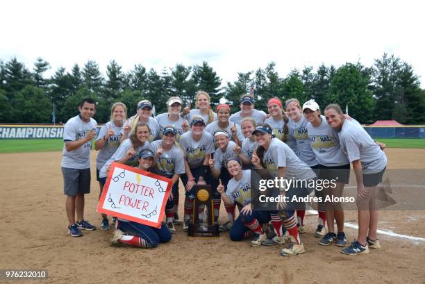 The University of Southern Indiana celebrates winning the Division II Women's Softball Championship held at the James I. Moyer Sports Complex on May...