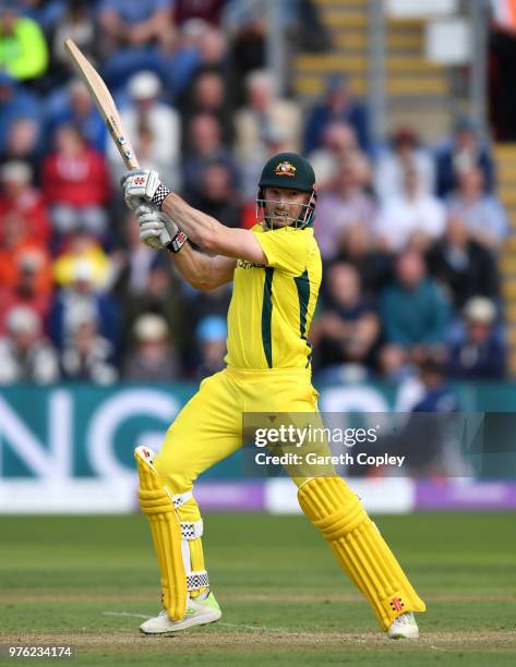 Shaun Marsh of Australia bats during the 2nd Royal London ODI between England and Australia at SWALEC Stadium on June 16, 2018 in Cardiff, Wales.