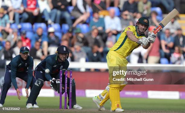 Shaun Marsh of Australia plays a shot during the 2nd Royal London One day International match between England and Australia at Sophia Gardens Cricket...