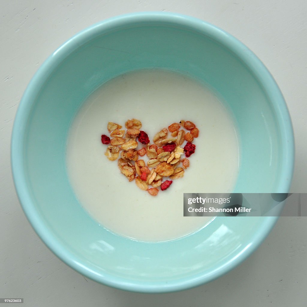 A heart in bowl of yoghurt