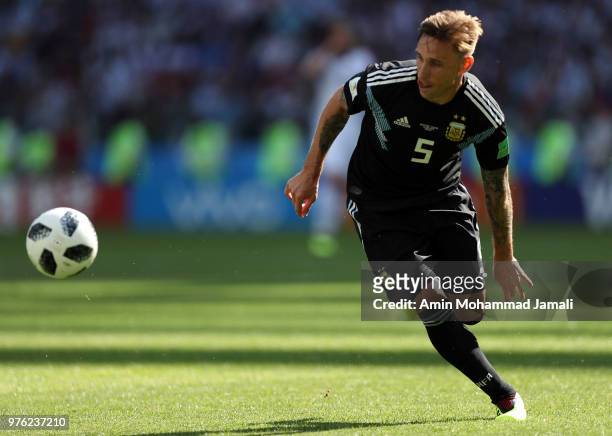 Lucas Biglia of Argentina in action during the 2018 FIFA World Cup Russia group D match between Argentina and Iceland at Spartak Stadium on June 16,...