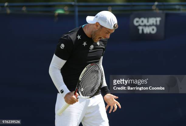 Illya Marchenko of the Ukraine screams in frustration during Day One of the Fuzion 100 Ikley Trophy at Ilkley Lawn Tennis & Squash Club on June 16,...