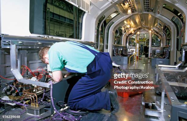 Assembly worker at work on new London Underground stock at BREL, Derby, circa 1993.