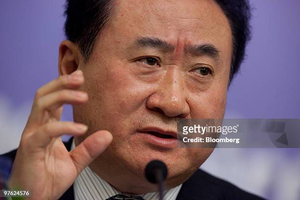 Wang Jianlin, chairman of Dalian Wanda Group Co. Ltd., speaks at a news conference at the media center for China's National People's Congress in...