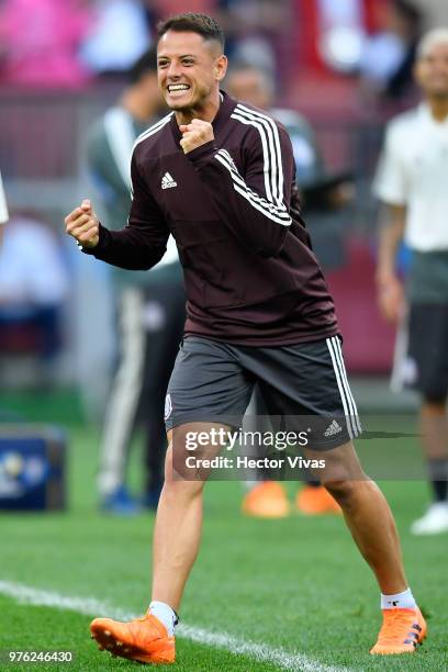 Javier Hernandez of Mexico, gestures during Match Day -1 Training Session and Press Confrence at Luzhniki Stadium on June 16, 2018 in Moscow, Russia.