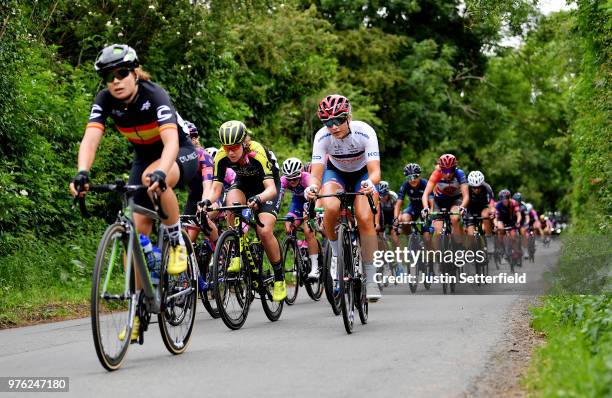 Alexandra Manly of Australia and Team Mitchelton-Scott / Cecilie Uttrup Ludwig of Denmark and Cervelo-Bigla Pro Cycling Team / Peloton / during the...