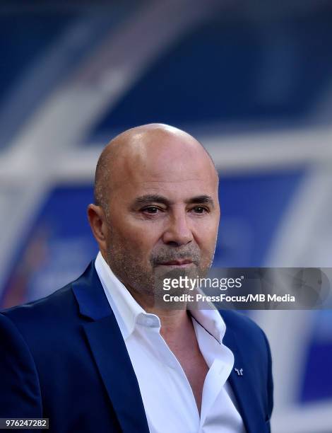 Jorge Sampaoli, Manager of Argentina during the 2018 FIFA World Cup Russia group D match between Argentina and Iceland at Spartak Stadium on June 16,...