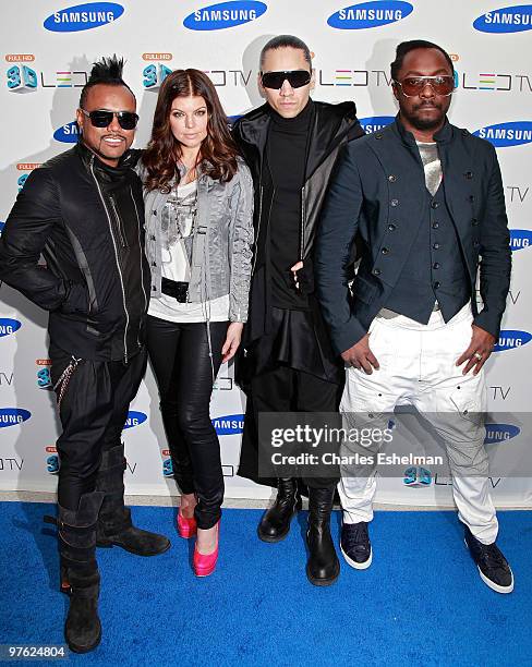 The Black Eyed Peas band members Alp.de.Ap, Fergie, Taboo and Will.i.am attend the Samsung 3D LED TV launch at the Time Warner Center on March 10,...