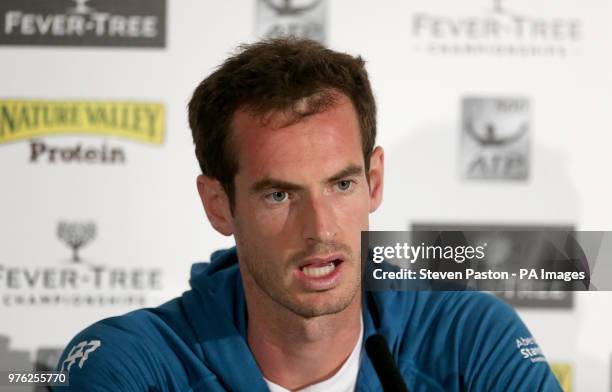 Andy Murray during the media day ahead of the 2018 Fever-Tree Championships at Queen's Club, London.