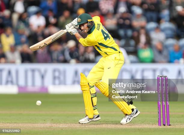Australia's Ashton Agar during the Royal London One-Day Series 2nd ODI between England and Australia at Sophia Gardens on June 16, 2018 in Cardiff,...