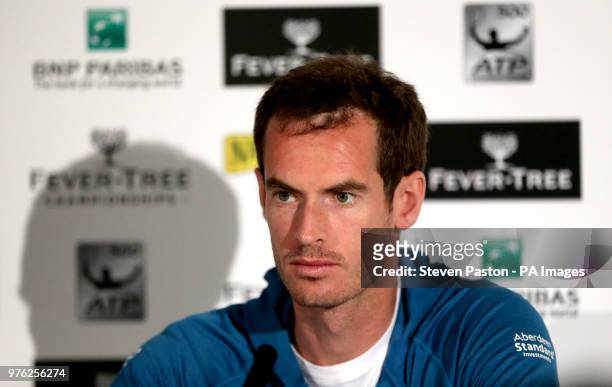 Andy Murray during the media day ahead of the 2018 Fever-Tree Championships at Queen's Club, London.