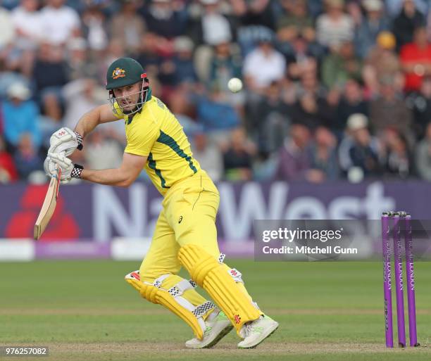 Shaun Marsh of Australia plays a shot during the 2nd Royal London One day International match between England and Australia at Sophia Gardens Cricket...