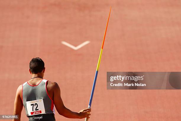 Trevor Thompson New Zealand prepares for the the boys under 18 Javelin Throw during day one of the 2010 Australian Junior Championships at Sydney...