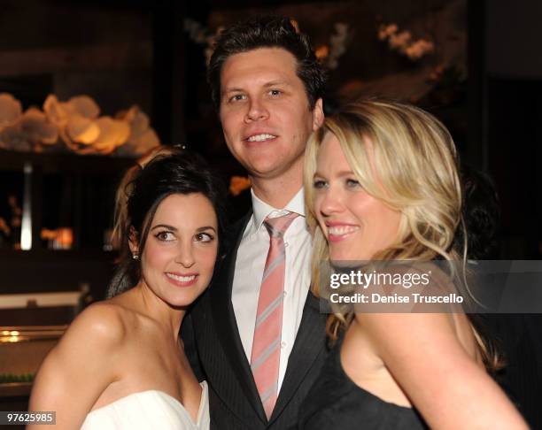 Lindsay Sloane, Hayes MacArthur and Jessica St. Clair attend Maxim's April cover party at Planet Hollywood Resort and Casino on March 10, 2010 in Las...