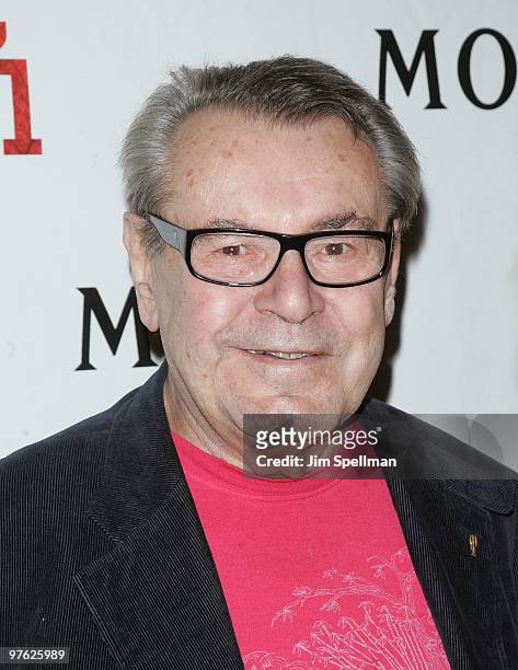 Director Milos Forman and guest attend a VIP performance of "Next Fall" on Broadway at the Helen Hayes Theatre on March 10, 2010 in New York City.