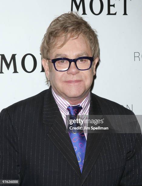 Producer Sir Elton John attends a VIP performance of "Next Fall" on Broadway at the Helen Hayes Theatre on March 10, 2010 in New York City.
