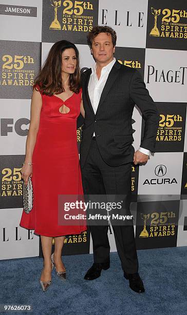 Actors Livia Giuggioli and Colin Firth attend the 2010 Film Independent's Spirit Awards at Nokia Theatre L.A. Live on March 5, 2010 in Los Angeles,...